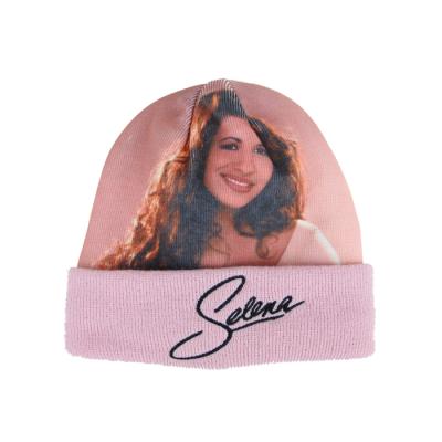 China JOINT Cheap Custom Pink Print Mens Knitted Beanie Cuffed Hat for sale