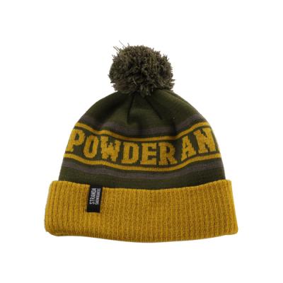 China COMMON wholesale fashion pom pom black and yellow striped beanie hat embroidery logo for sale