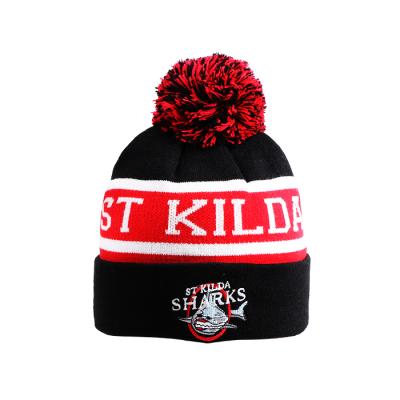 China JOINT Custom Beanie Pom Pom Knit Beanie With Embroidered Custom for sale