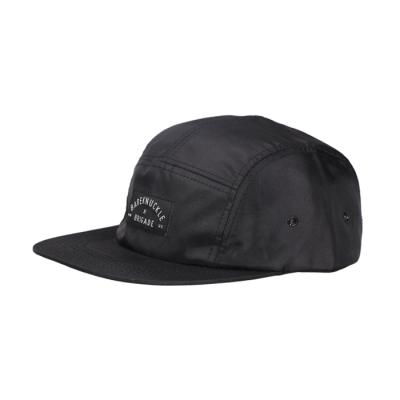 China Custom Black Polyester Woven Label Plain Men's Camp Hat 5 Panel Hat for sale