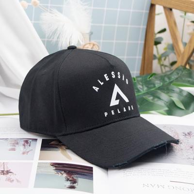 China JOINT Black Cotton 5 Panel Custom Print Distressed Baseball Cap for sale