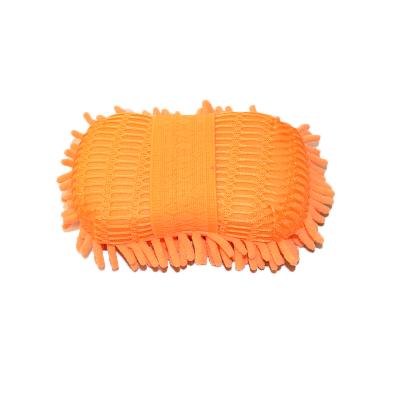 China Sustainable Absorbent Car Wash Sponge Coral Chenille Fiber Car Wash Clean Gloves With Elastic Strap Hand Sweep Sponge Pad Cleaning Tool for sale