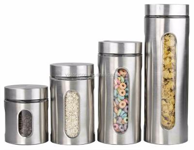 China Sustainable 4 Piece Stainless Steel Canister Set With Windows for sale