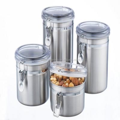 China Sustainable 4-Piece Stainless Steel Canister Set With Lid And Clamp-Set Acrylic Coffee Canister for sale