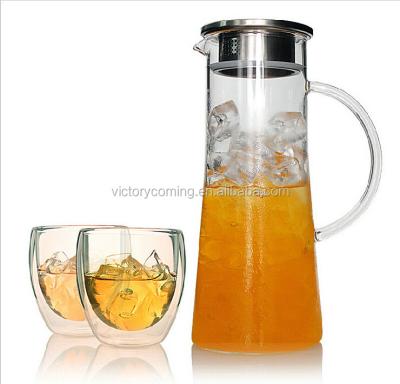 China Sustainable Glass Water Pitcher With Stainless Steel Lid Infuser With Cup for sale