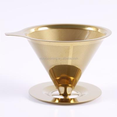 China Stainable Titanic Coated Pour Over Cone Drip Stainless Steel Reusable Coffee Filter for sale