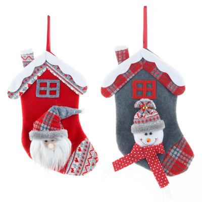 China Hanging Cloth Christmas Roof Shape Christmas Stocking Gift Sack Candy Bag Christmas Decorations for sale