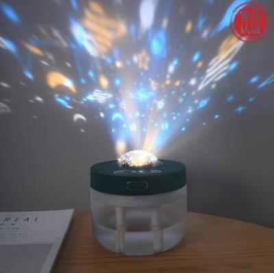 China New Modern Double Diffuser Jet Air Spray Mist Humidifier LED USB Projection Lamp Atmosphere Desk Lights for sale