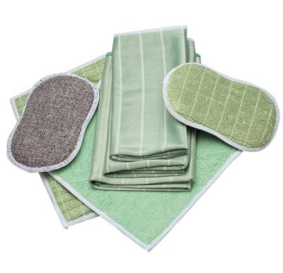 China Sustainable Bamboo Fiber Microfiber Cleaning Cloth Dish Wash Pad Set for sale