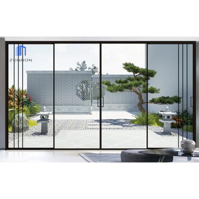 China Zonron waterproof American standard balcony aluminum alloy extremely narrow frameless glass sliding door for sale