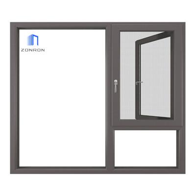 China Zonron Modern Black Aluminum Patterns Large Swing Casement Simple Design Swing Tilt And Turn French Glass Window for sale