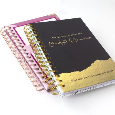 China Custom Spiral Notebook Elastic Band Budget Planner Hardcover Book with Cash Envelopes and Inside Pocket for sale