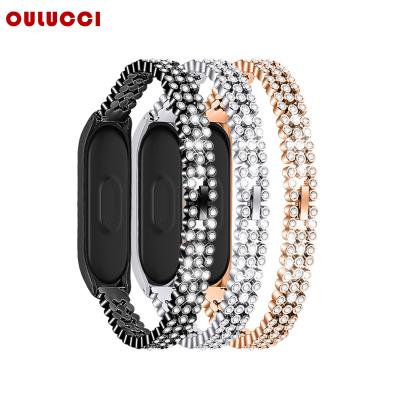 China OULUCCI 2019 Stylish Rhinestone Stainless Steel Watch Bands Stainless Steel Band For Xiaomi MI Band 4 Watchband 3 Metal for sale