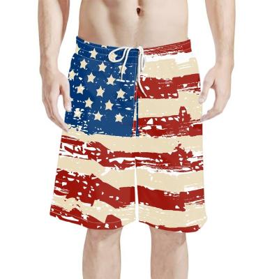 China Plus Size Custom Design Polyester Mens Gym Basketball Track Shorts Mens Surf Shorts With American Flag Printed Washed Mens Beach Shorts for sale