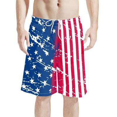 China Plus Size Amazon Men's Drawstring Best Selling Beach Shorts Red and Blue Men's Surf Shorts American Flag Print Men's Fitness Training Shorts for sale