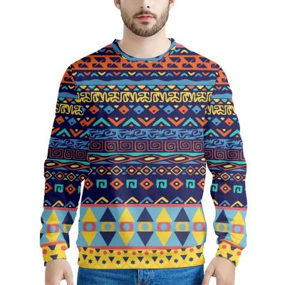 China Custom QUICK DRY Custom Men's Long Sleeve O Neck Top Men's Pullover Windproof Sweatshirt On African Ethnic Traditional Multicolor Pattern Printed for sale