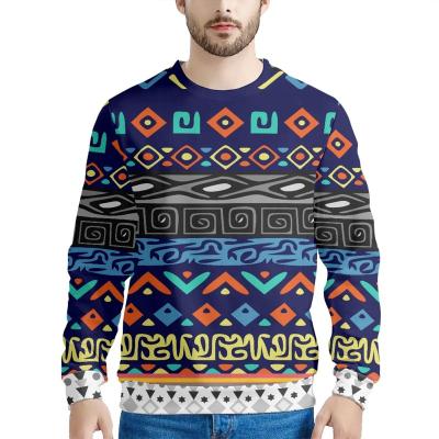 China QUICK DRY Men's Hoodie Men's Long Sleeve African Tribal Traditional Clothing Men's Crewneck Sweater With Colorful Pattern Print Custom Logo for sale