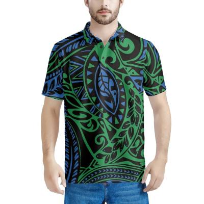 China China Wholesale QUICK DRY Clothing Oversized Men's POLO Shirts Button Up Shorts Sleeve Green Polynesia Totem Pattern Print Polo Shirts Men for sale