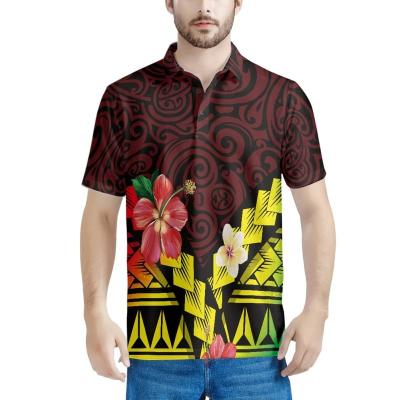 China 2023 New Customization Breathable QUICK DRY Polo Shirt Polynesian Hibiscus Flower Men Print Men's Casual Polo Shirt With Button Beach Tops for sale