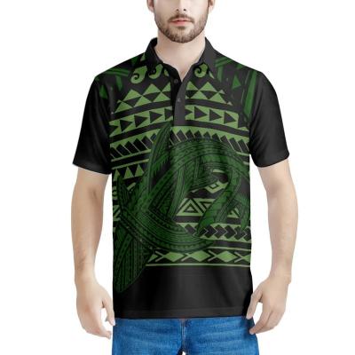 China Dropshipping QUICK DRY Men's POLO Shirt Short Sleeve Button Black Up Lapel Polo Shirt Green Polynesian Traditional Totem Printed Mens Tops for sale