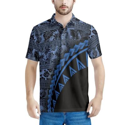 China Men's Casual Shirt Sleeve Totem Print POLO Shirt Custom Design Men Polynesian Blue QUICK DRY Mens Button Lapel Black Top Short Shirt Beach for sale