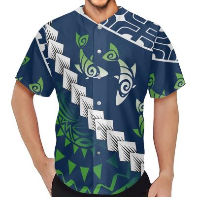 China Dropshipping Breathable Softball Shirts Men's Polynesian Squid Pattern Printed Men's Bule Baseball Tank Tops Button Up V-Neck Tops for sale