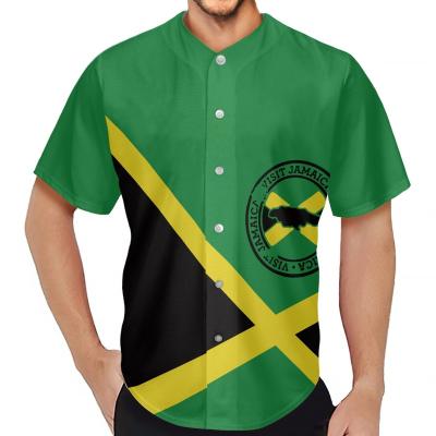 China Breathable Loose Casual Baseball Custom Mens Sports Uniform Tank Top With Jamaica Flag Printed Mens Summer Shorts Sleeve V-Neck Green Top for sale