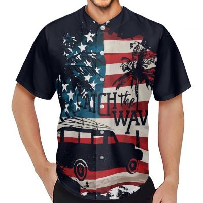 China Breathable Mens American Flag And Error Coconut Tree Printed Patriotic Baseball Shirt Factory Wholesale Price Men Button Up V Neck Baseball Shirt for sale