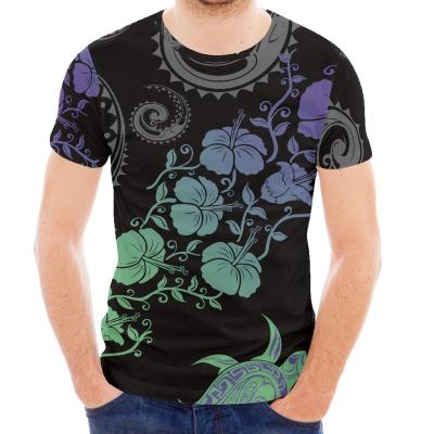 China Factory Wholesale Custom Men's Beach T-shirts QUICK DRY Men's Turtle Neck Ombre Totem Print Round Top Loose Graphic Polynesian Men's T-Shirt for sale