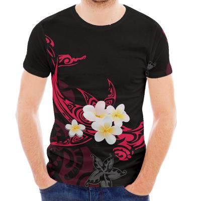 China Popular Men's Summer Beachwear Breathable Men's Black Bottom Oversized T-Shirts QUICK DRY Over Pattern And Red Totem Frangipani Pattern T for sale