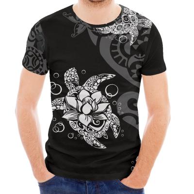 China Wholesale Custom Mens T-shirts QUICK DRY Style Loose Comfortable Polynesian Tops Crewneck White Hibiscus Print Mens Black Turtle Shirt for sale