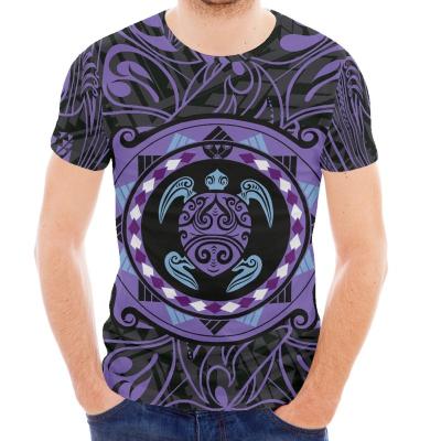 China QUICK DRY Custom Design Mens Loose Round Neck T-Shirt Purple Polynesian Maori Tribal Sea Turtle Tattoo Design Mens Short Sleeve T-Shirts for sale