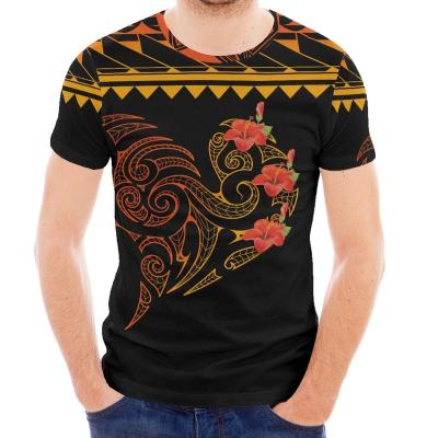 China 2023 Hot Selling Polynesian QUICK DRY Men's Crew Neck Tops Red Hibiscus Print Mens Sleeve Summer Beach Casual T-shirts Short T Shirt Men for sale