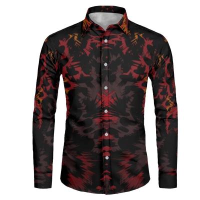 China Dropshipping Men's Breathable Business Tops Red Tie Dye Print Mens Long Sleeve Shirt With Buttons 2023 Spring Popular Mens Casual Shirts for sale