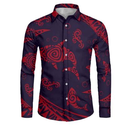 China Hot Sale Wholesale Men's Breathable Casual Tops Luxurious Long Sleeve Button Down Shirt For Men's Pattern Polynesian Black Red Bottom Men's Shirt for sale