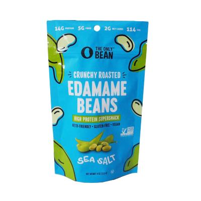 China OEM Printing Moisture Proof Self Holding Plastic Food Rated Snack Beans Packaging Bag With Zipper Closure Tote Bag for sale