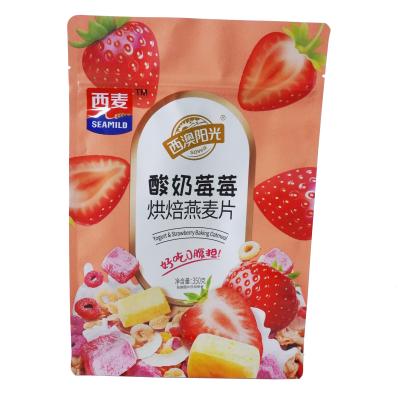 China Security Zipper Flat Bottom Top Bag For Frozen Fruit And Yogurt Baking Oatmeal Food Laminated Packaging for sale