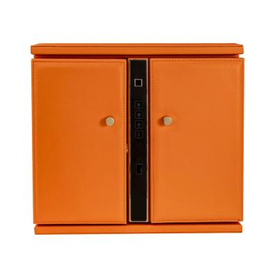 China Fashion Customized Herms Orange Leather Decorated Home Jewelry Safe Box With Necklace Earrings Display Mirror For Ladies Gents for sale