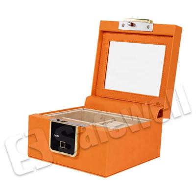 China Home Custom Small Leather Steel Fingerprint Jewelry Organizer Case Storage Safe Jewelry Box For Women for sale