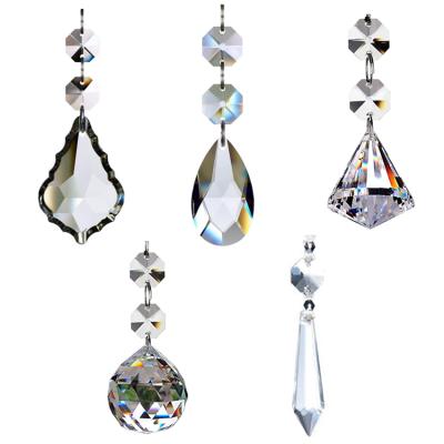 China Europe wholesale various styles clear crystal glass drops prisms pendants for suncatcher and chandelier for sale