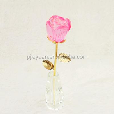 China Europe wholesale pink crystal glass rose flowers for crystal craft for sale