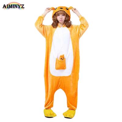 China AIMINYZ Hotsale QUICK DRY Women's Pajamas Sets Cute Kangaroo Flannel Sleepwear Christmas Cartoon Animal Nightgowns For Adult Kid for sale