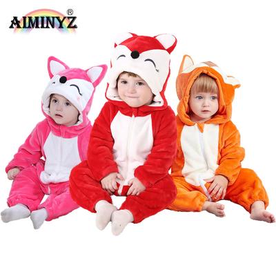 China 2020 Polyester New Arrival Fox Onesie Cute Animal Pajamas Cartoon Flannel Unicrn Overalls Winter Suit Baby Rompers Wholesale Clothes for sale