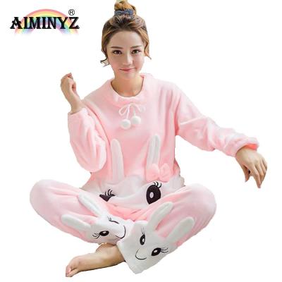 China Plus Size Women's Flannel Custom Autumn/Winter Pajamas Set Christmas Long Sleeve Women Sleepwear Hot Cute Girl's Female Christmas Pajamas Suit for sale