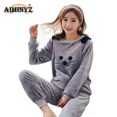 China Plus Size Women's Custom Flannel Fall/Winter Pajamas Set Female Long Sleeve Women Sleepwear Pajamas Suit Cute Warm Christmas Sleepwear for sale