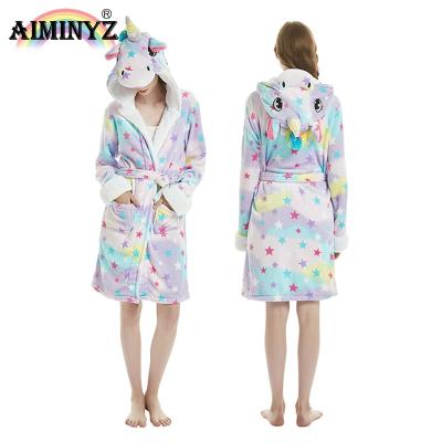 China AIMINYZ 2021 Newest Winter Unicorn Bathrobes Pegasus Animal Nightgown Robes Flannel Unisex Women Mens Hooded Cute Cartoon Warm QUICK DRY for sale