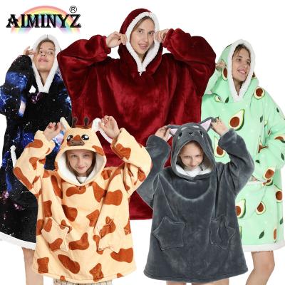 China AIMINY Wholesale QUICK DRY Lazy Coat Hoodie 320gsm Flannel Hooded Pajamas Cold Proof Clothes Thickened Pijama Sleepwear For Adult Kid for sale