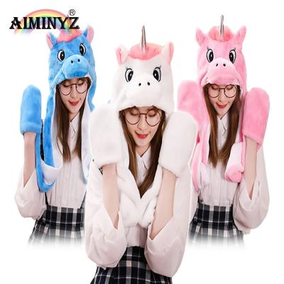 China AIMINYZ 2020 New Cartoon Long Plush Hat JOINT Animal Cute Show Unicorn Cap Adult Children Cosplay Funny Skiing Gloves 3 in 1 for sale