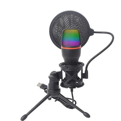 China USB Microphone Live Broadcast USB RGB Gaming Condenser Microphone Kit with Stand Noise Filter for Game Streaming Podcasts YouTube Discord for sale