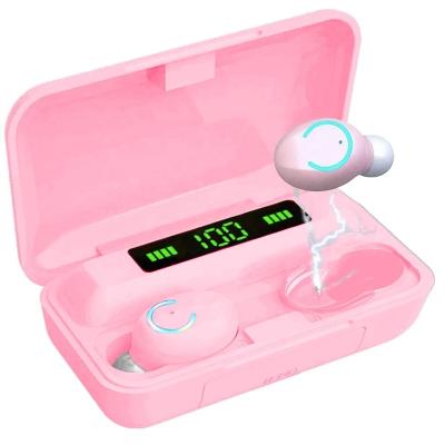 China In-Ear 1800mAh Power Bank Portable Wireless Earphone IPX7 Pink F9 TWS BT 5.0 Rechargeable Earbuds for sale